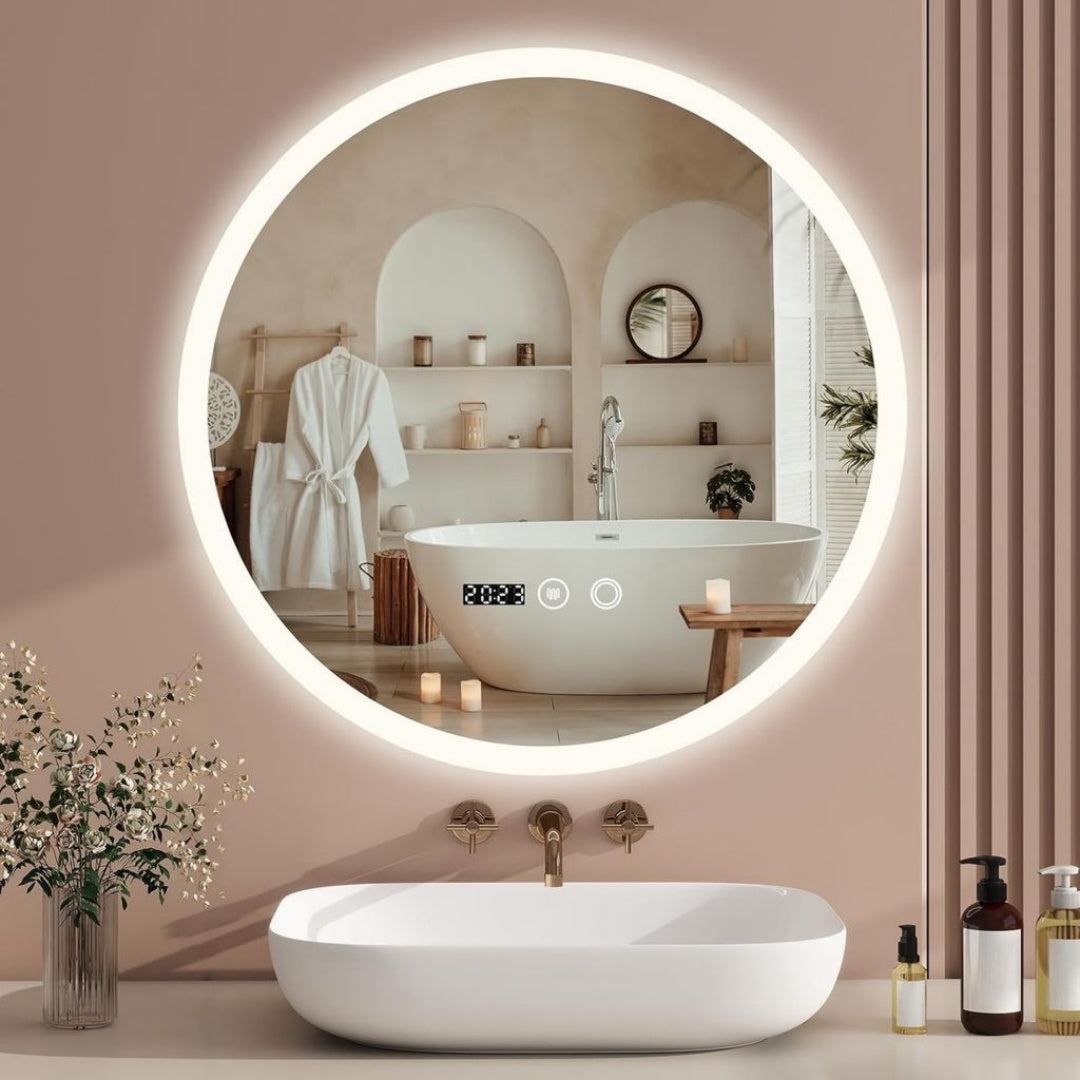 Miroir de Salle de Bain Retroeclaire 50 x 50 cm, Verre Blanc